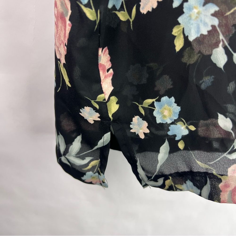 Stacey! Black Sheer Floral Open Front Vest Blouse, Vintage USA Made 8P, Romantic - Picture 7 of 10